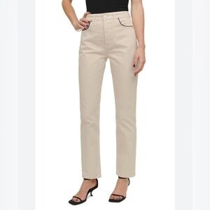 Reformation Cynthia High Rise Straight Jeans in Almond with Black Piping Size 30